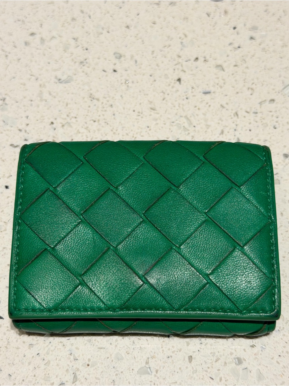 Bottega Veneta Woven Leather Compact Wallet - Green